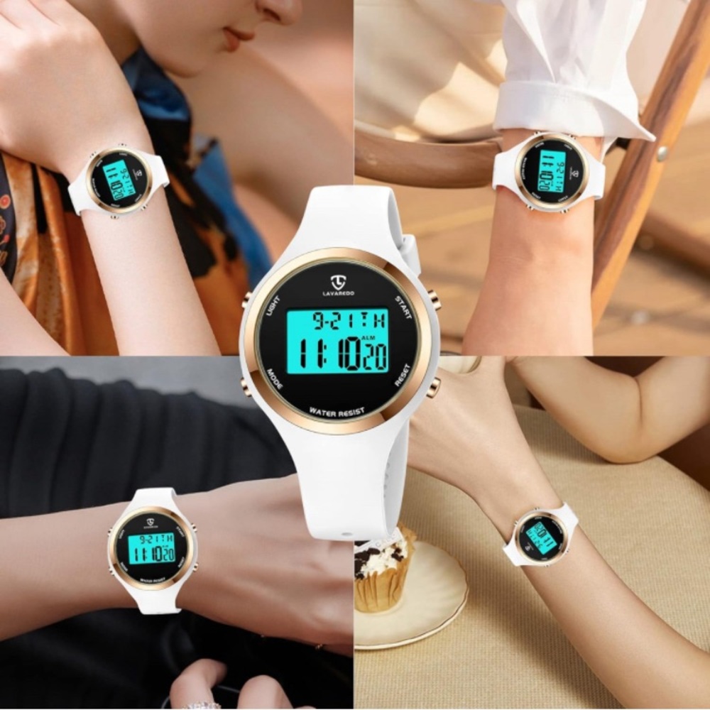 White and rose, gold water resistant digital watch - Picture 4 of 5